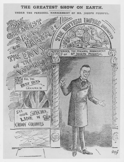 Caricatura de Joseph Chamberlain como Secretário Colonial, c.1900 de English School
