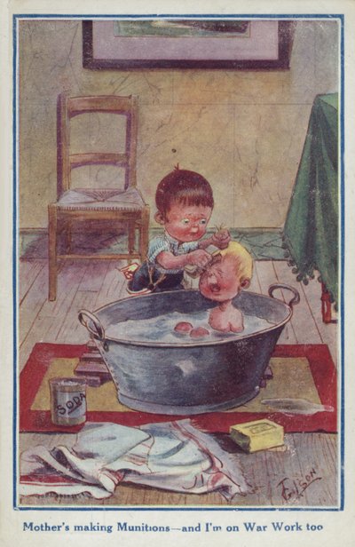 Cartão postal de propaganda dos desenhos animados de dois meninos de English School