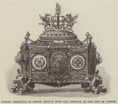 Caixão apresentado ao Príncipe Arthur com a Liberdade da Cidade de Londres (gravura) de English School