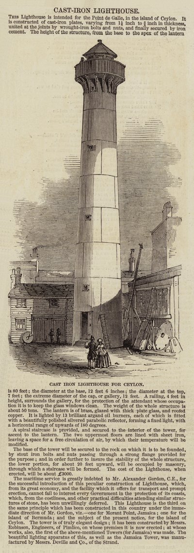 Farol de ferro fundido para o Ceilão (gravação) de English School
