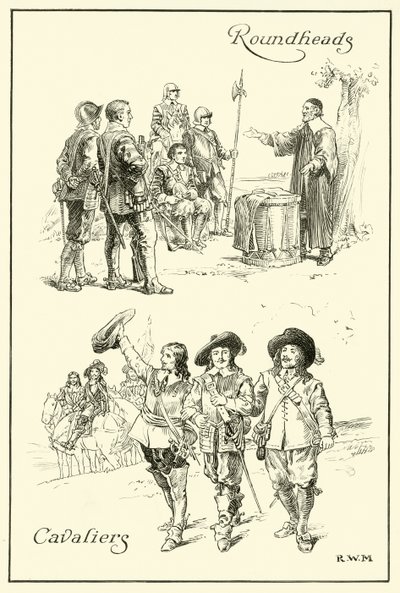Cavaliers e Roundheads (tinta no papel) de English School