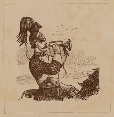 Soldado de cavalaria a soprar uma corneta (litho) de English School