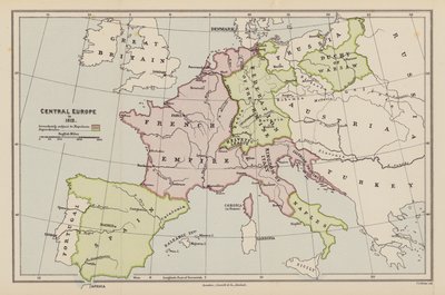 A Europa Central em 1812 (litografia a cores) de English School