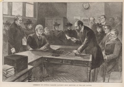 Cerimônia de corte de bichas (antigos serviços de aluguel) nos Tribunais de English School