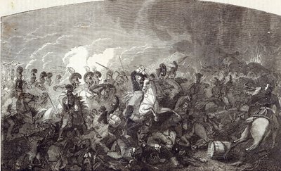 Carga da Brigada Pesada de Lord Somerset em Waterloo e derrota total do Exército Francês, ilustração de &39;História Ilustrada de Cassell na Inglaterra&39; de English School