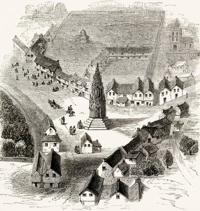 Charing Cross, Londres, no século XVI, c.1865 (gravura em madeira) de English School