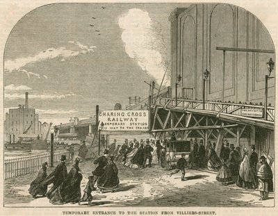 Charing Cross Station, Londres: A entrada temporária para a estação da Villiers Street de English School