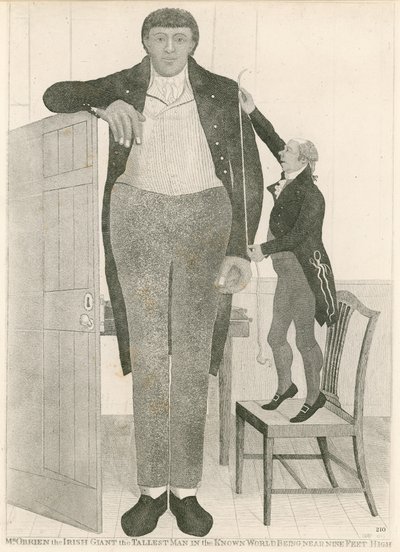 Charles Byrne, também conhecido como Obrien, o Gigante Irlandês, o homem mais alto do mundo conhecido, com quase nove pés de altura. de English School