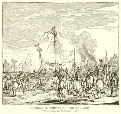 Charles II embarcando para a Inglaterra de English School