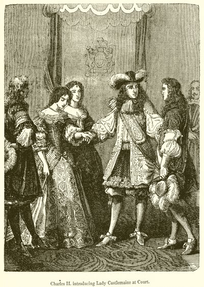 Carlos II apresentando Lady Castlemaine na Corte de English School
