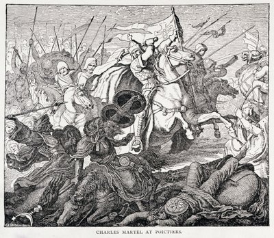 Charles Martel (c.688-741) em Poictiers, de A História da França, de Emile de Bonnechose, publicado pela Ward, Lock and Co, Londres de English School