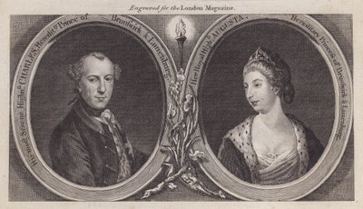 Charles William Ferdinand, Duque de Brunswick, e sua esposa, Princesa Augusta, irmã do Rei Jorge III (gravura) de English School