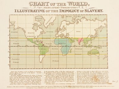 Gráfico do Mundo, sobre a Projeção de Mercator, Ilustração da Impolítica da Escravatura de English School