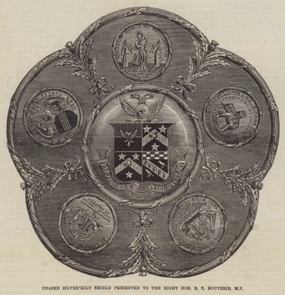 Chased Silver-Gilt Shield apresentado ao Honorável E P Bouverie, MP (gravura) de English School
