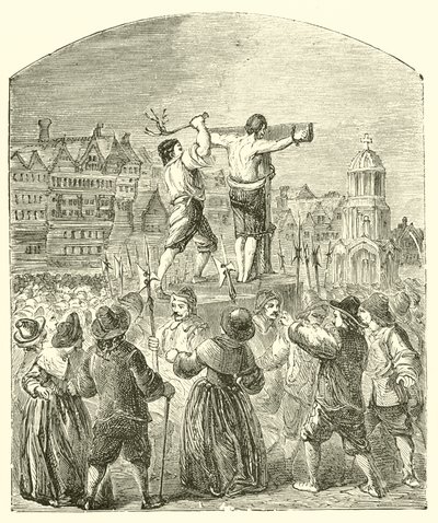 Chastising um quaker na cruz de Paul, Cheapside, no tempo de Oliver Cromwell de English School