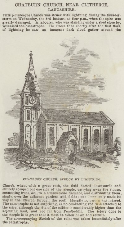 Igreja Chatburn, perto de Clitheroe, Lancashire (gravura) de English School
