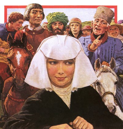 Peregrinos de Chaucer com a Prioresa à frente de English School