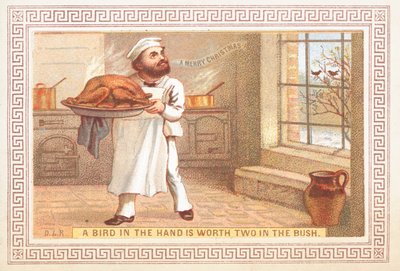 Chef segurando o prato de peru, cartão de Natal de English School