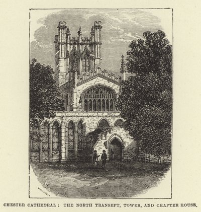 Catedral de Chester, o transepto norte, torre e casa do capítulo de English School