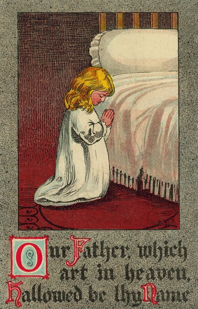 Criança na hora de dormir recitando a oração do Senhor (cor litho) de English School