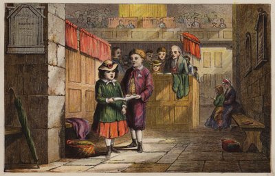 Crianças em uma igreja (gravura colorida) de English School