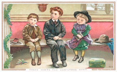 Crianças, sentando, em, igreja, cartão natal de English School