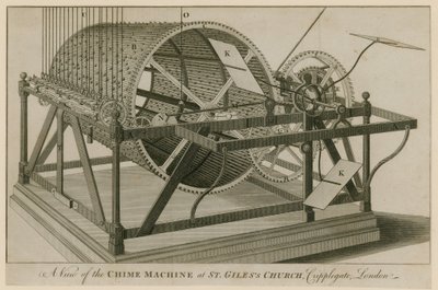 Máquina de carrilhão na igreja de St Giless, Cripplegate, Londres de English School