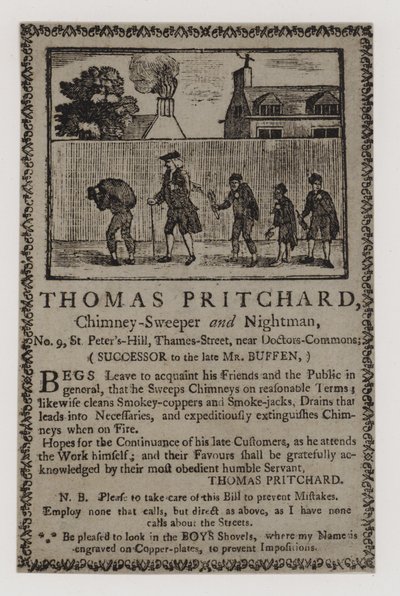 Chaminés, Thomas Pritchard, cartão comercial de English School