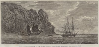 Piratas chineses atacados pelo Gun-Boat Opossum britânico, perto de Hong-Kong (gravura) de English School