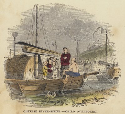 Chinês do Rio-Scene, Criança ao mar (gravura colorida) de English School