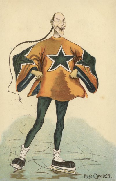 Homem chinês, patinagem no gelo (cor litho) de English School