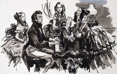 Chopin com admiradoras (guache sobre papel) de English School