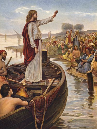 Ensino de Cristo à beira-mar (chromolitho) de English School