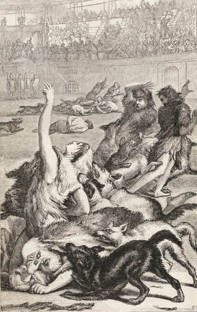 Mártires Cristãos na Arena Romana, c.1865 (gravura em madeira) de English School
