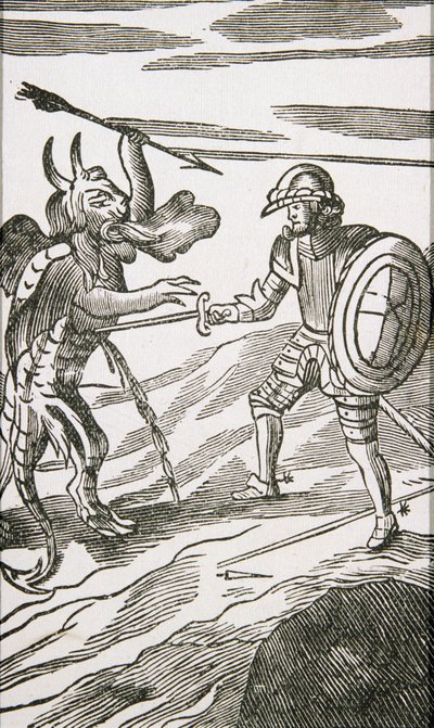 Christian e Apollyon, da 13ª edição do &39;Pilgrim&39;s Progress&39; de John Bunyan, 1692 de English School