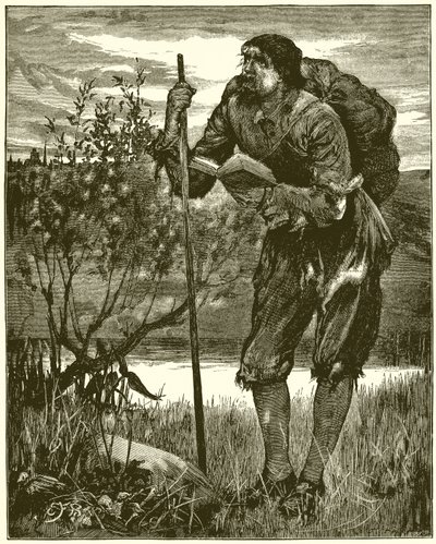 Cristão como visto por Bunyan em seu sonho. Eu vi um homem vestido com trapos de English School