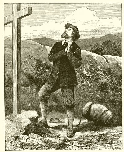 Cristão antes da cruz. Seu fardo caiu de costas e começou a cair de English School