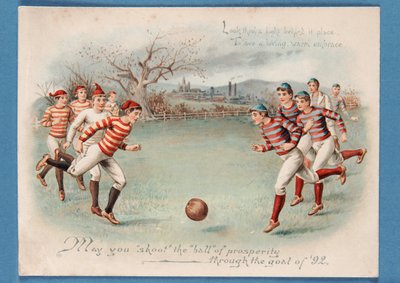 Cartão postal de Natal de um jogo de futebol, 1892 de English School