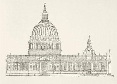 Primeiro projeto de Christopher Wrens para a nova Catedral de St. Pauls após o Grande Incêndio de Londres, da História Nacional e Nacional da Inglaterra por William Hickman Smith Aubrey (1858-1916) publicou L de English School