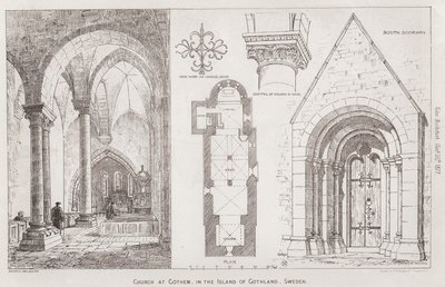 Igreja em Gothem, na Ilha de Gothland, Suécia (gravura) de English School