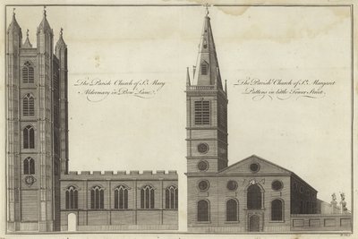 Igreja de St Mary Aldermary em Bow Lane e Igreja de St Margaret Pattens em Little Tower Street, Londres de English School