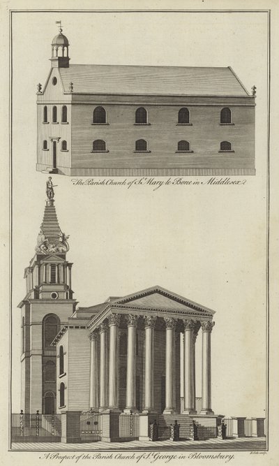 Igreja de St Marylebone em Middlesex e Igreja de St George em Bloomsbury, Londres de English School