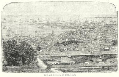 Cidade e Porto de Kobe, Japão (gravura) de English School