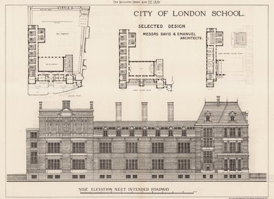 Escola da Cidade de Londres; elevação lateral de English School