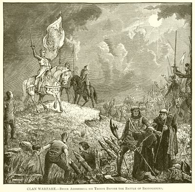 Clan Warfare .-- Bruce se dirigindo a suas tropas antes da Batalha de Bannockburn de English School