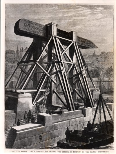 Agulha Cleópatra: A Maquinaria para Colocar o Obelisco em Posição no Aterro do Tamisa, 1878 de English School
