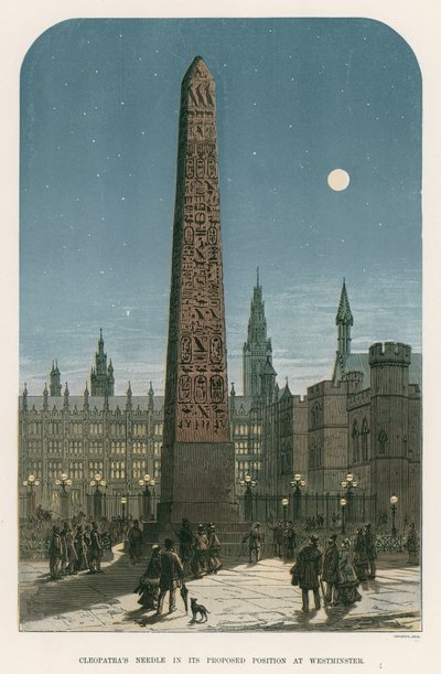 Cleopatras Needle na sua posição proposta em Westminster de English School
