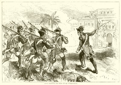Clive levando seus homens até o Conjeveram (1751) de English School