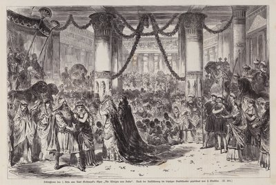 Encerramento do Acto I da ópera Die Konigin von Saba (A Rainha de Sabá) de Karl Goldmark, representada no Stadttheater de Leipziger, Alemanha (gravura) de English School