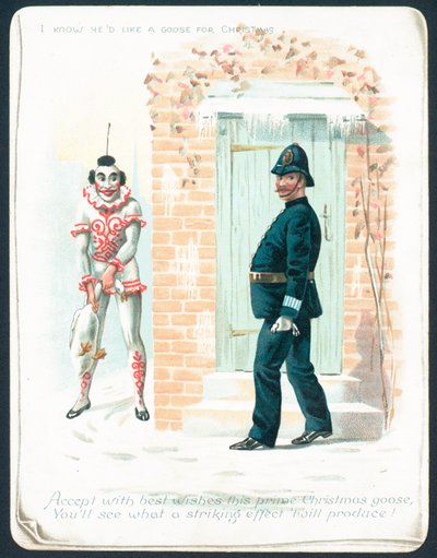 Palhaço, esperando, para, policial, com, ganso, cartão natal de English School